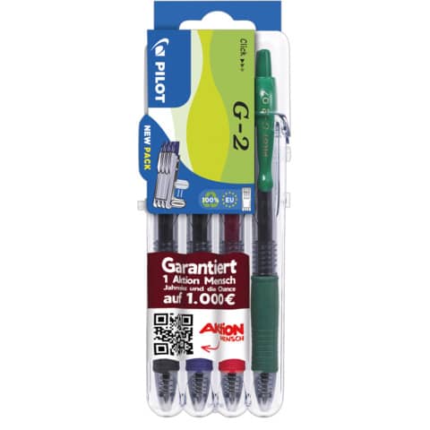 Penne gel a scatto Pilot G-2 0,7 mm nero blu rosso verde - Set2go 4 pezzi - 001428